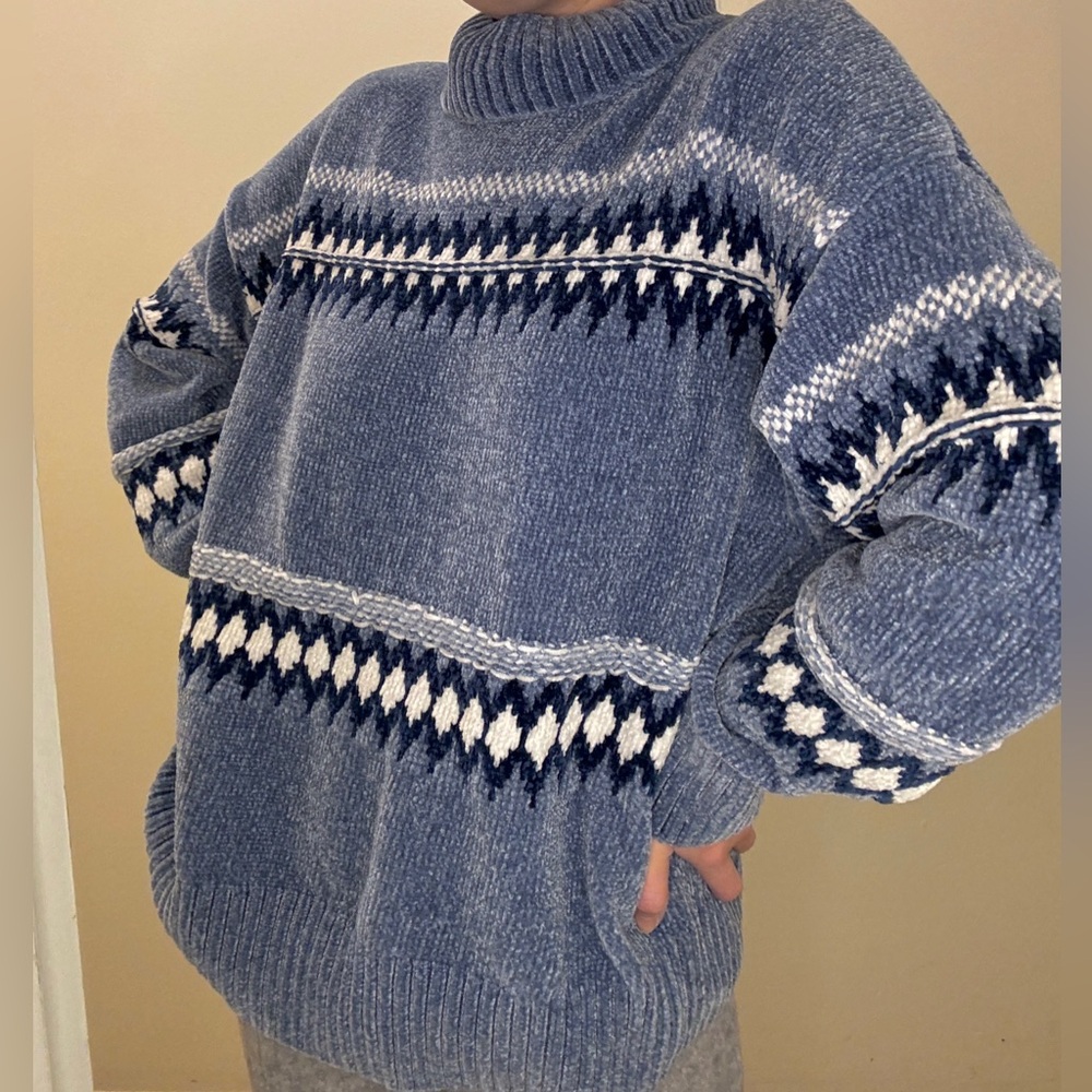 blue stripe sweater mockneck